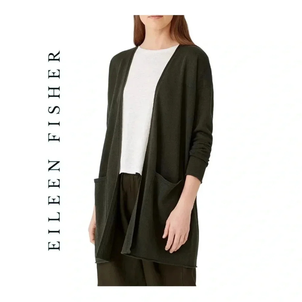0158. EILEEN FISHER OPEN FRONT CARDIGAN ORGANIC LINEN COTTON BLEND‎ SZ XXS